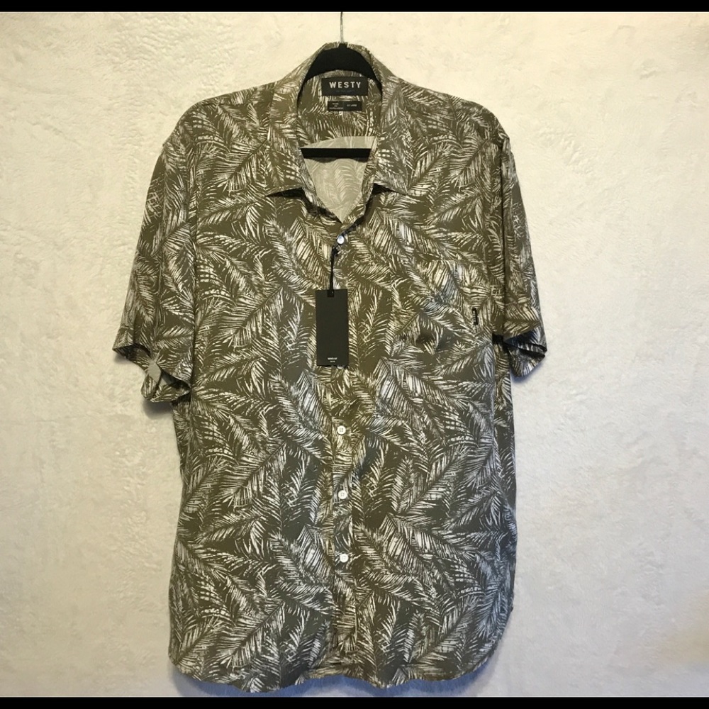 WESTY khaki green button down shirt sleeved shirt.